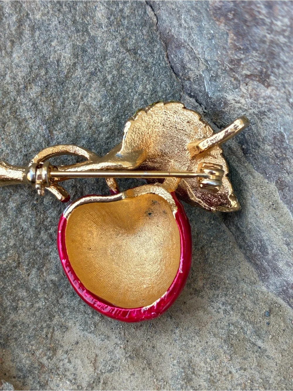 Vintage Red Enamel Apple on Branch Brooch Pin